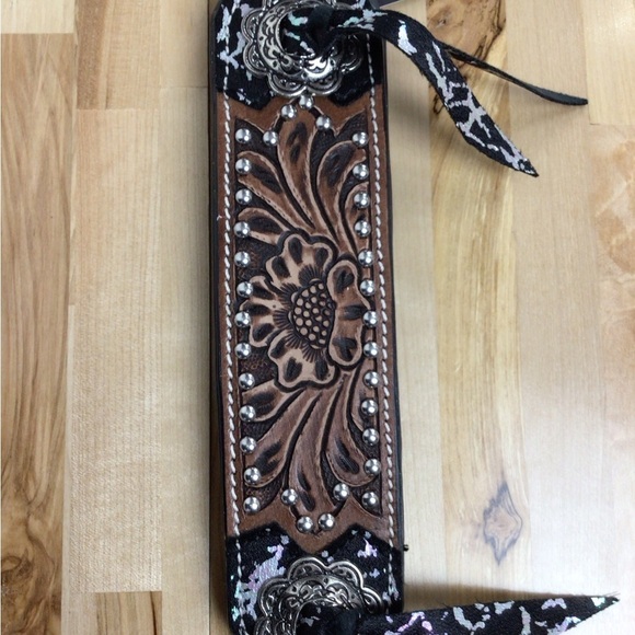 Mad Cow genuine leather western dog collar handmade brown black studded silver - Picture 8 of 16